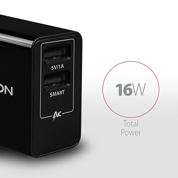 AXAGON ACU-DS16, SMART nabíječka do sítě 16W, 2x USB-A port, 5V/ 2.2A + 5V/ 1A - obrázek č. 2