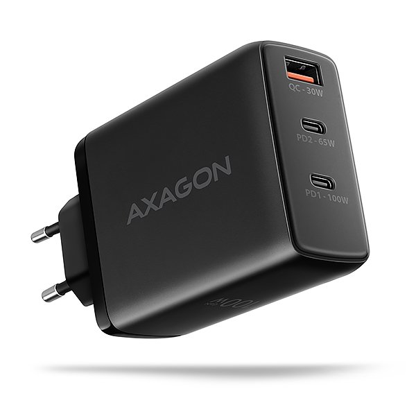 AXAGON ACU-DPQ100, GaN nabíječka do sítě 100W, 3x port (USB-A + dual USB-C), PD3.0/ PPS/ QC4+/ Apple - obrázek produktu