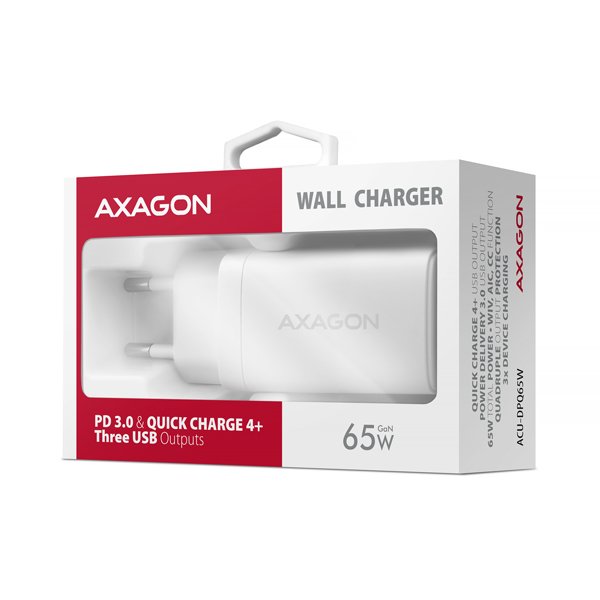 AXAGON ACU-DPQ65W, GaN nabíječka do sítě 65W, 3x port (USB-A + dual USB-C), PD3.0/ QC4+/ PPS/ Apple - obrázek č. 9