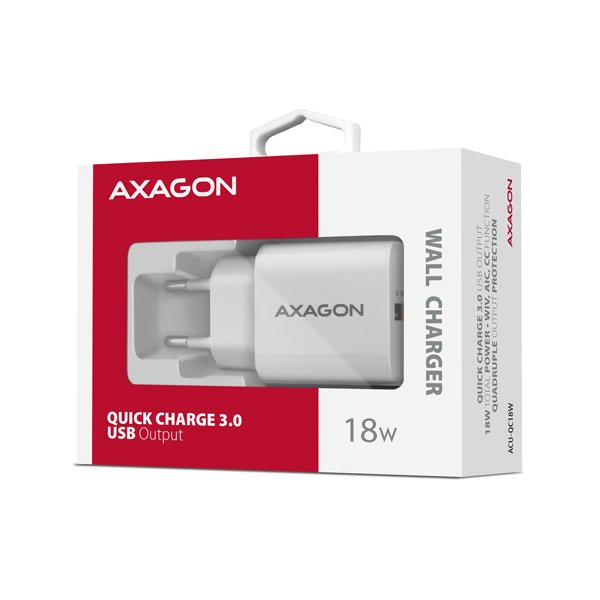 AXAGON ACU-QC18W, nabíječka do sítě 18W, 1x port USB-A, QC3.0/ AFC/ Apple, bílá - obrázek č. 8