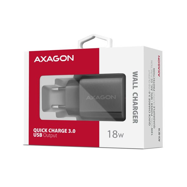 AXAGON ACU-QC18, nabíječka do sítě 18W, 1x port USB-A, QC3.0/ AFC/ Apple, černá - obrázek č. 8