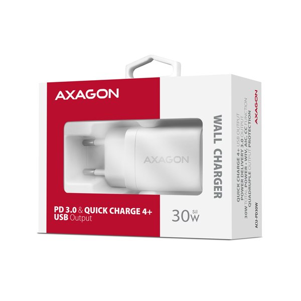 AXAGON ACU-PD30W, Sil nabíječka do sítě 30W, 1x port USB-C, PD3.0/ PPS/ QC4+/ SFC/ AFC/ Apple, bílá - obrázek č. 8