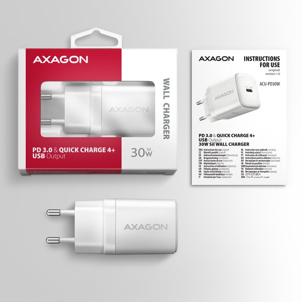 AXAGON ACU-PD30W, Sil nabíječka do sítě 30W, 1x port USB-C, PD3.0/ PPS/ QC4+/ SFC/ AFC/ Apple, bílá - obrázek č. 7