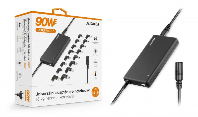 Univerzální adaptér pro notebooky se 16 výměnnými konektory a USB, 90W - obrázek produktu