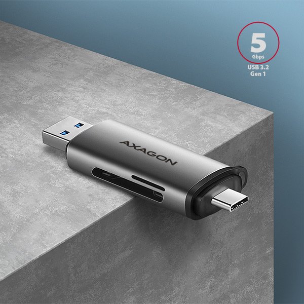 AXAGON CRE-SAC, USB3.2 Gen 1 Type-C + Type-A externí čtečka karet SD/ microSD, podpora UHS-I - obrázek č. 3