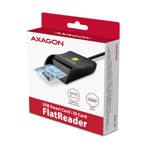 AXAGON CRE-SM3N, USB-A FlatReader čtečka kontaktních karet Smart card (eObčanka), kabel 1.3m - obrázek č. 5