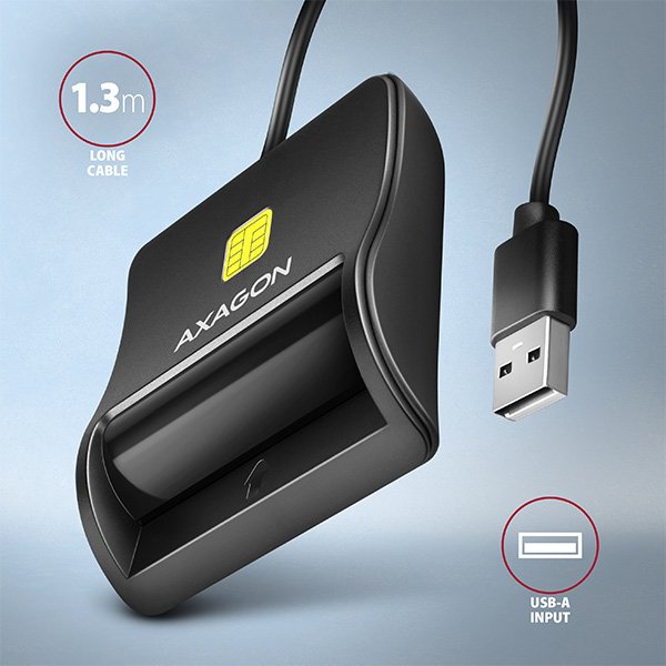 AXAGON CRE-SM3N, USB-A FlatReader čtečka kontaktních karet Smart card (eObčanka), kabel 1.3m - obrázek č. 2