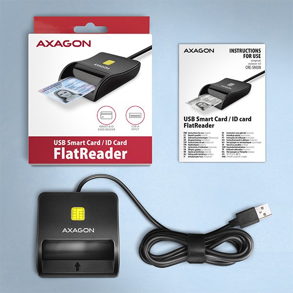 AXAGON CRE-SM3N, USB-A FlatReader čtečka kontaktních karet Smart card (eObčanka), kabel 1.3m - obrázek č. 4