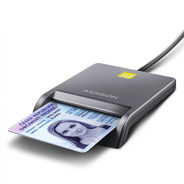 AXAGON CRE-SM3T, USB-A FlatReader čtečka kontaktních karet Smart card (eObčanka), kabel 1.3m - obrázek produktu