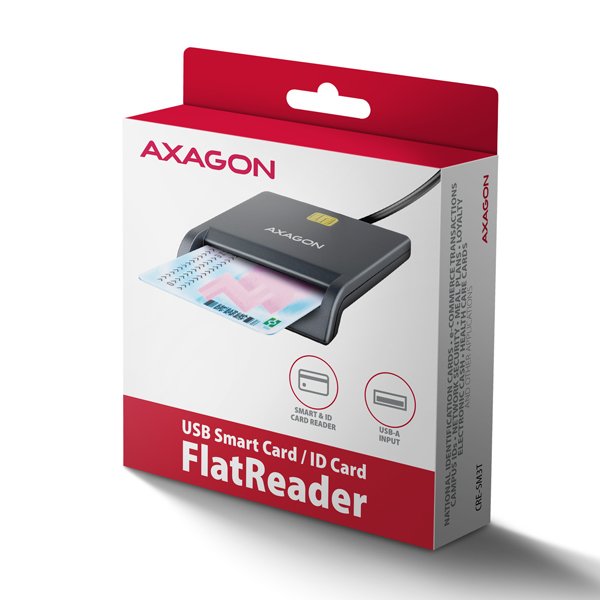 AXAGON CRE-SM3T, USB-A FlatReader čtečka kontaktních karet Smart card (eObčanka), kabel 1.3m - obrázek č. 5