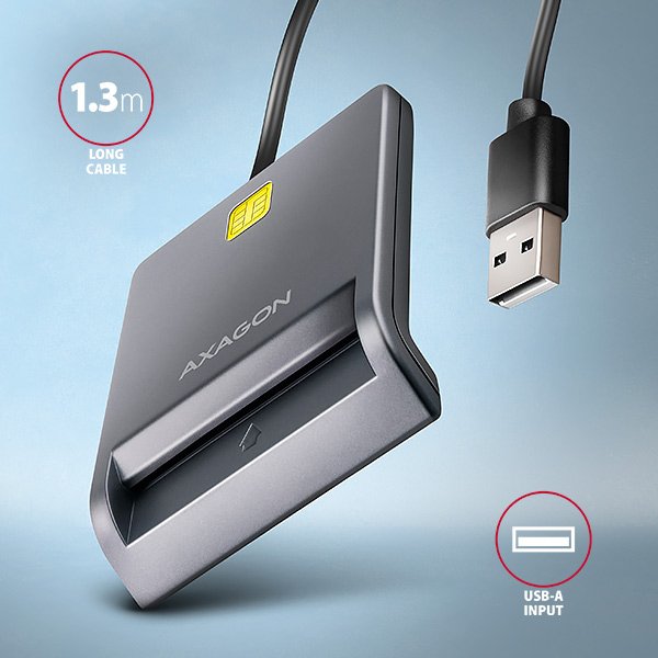 AXAGON CRE-SM3T, USB-A FlatReader čtečka kontaktních karet Smart card (eObčanka), kabel 1.3m - obrázek č. 2