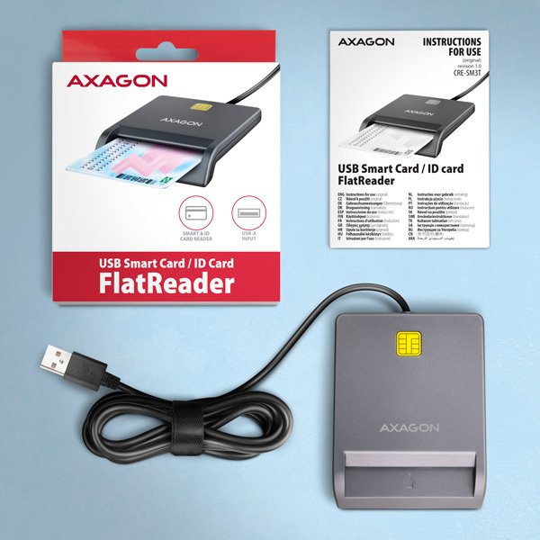 AXAGON CRE-SM3T, USB-A FlatReader čtečka kontaktních karet Smart card (eObčanka), kabel 1.3m - obrázek č. 4