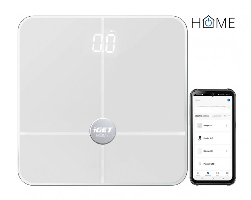 iGET HOME BODY B18 White - chytrá váha, aplikace Android/ iOS, Bluetooth, měří 18 parametrů - obrázek produktu