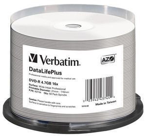 VERBATIM DVD-R (16xProfes. Print, 4,7GB), 50 cake - obrázek produktu