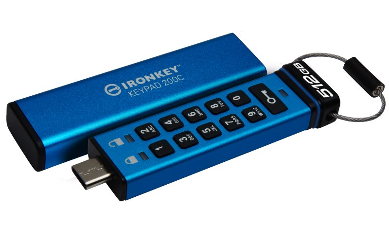 Kingston IronKey Keypad 200C/ 512GB/ USB 3.2/ USB-C/ Modrá - obrázek produktu