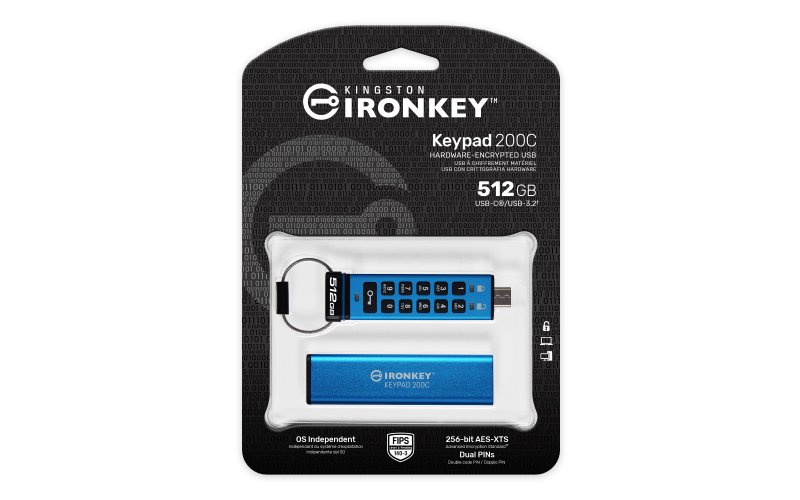 Kingston IronKey Keypad 200C/ 512GB/ USB 3.2/ USB-C/ Modrá - obrázek č. 1
