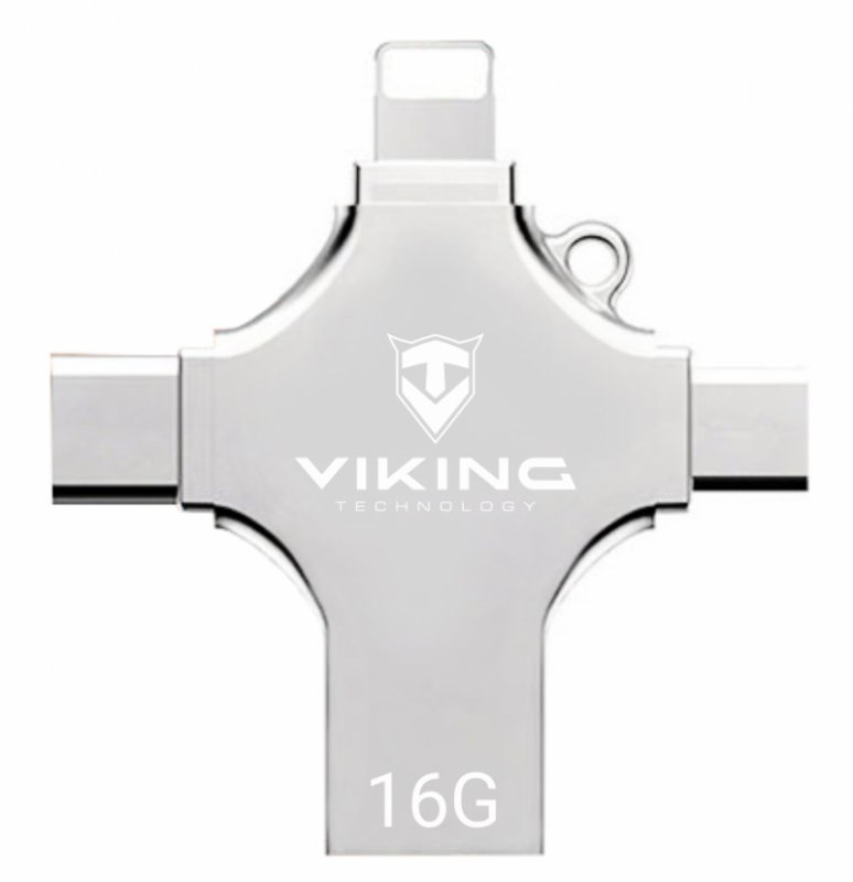 VIKING USB FLASH DISK 16G, 4v1 S KONCOVKOU APPLE LIGHTNING, USB-C, MICRO USB, USB-A - obrázek produktu