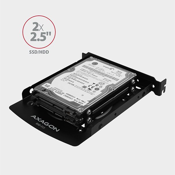 AXAGON RHD-P25, hliníkový rámeček pro 2x 2.5" HDD/ SSD do 3.5" pozice nebo PCI záslepky - obrázek č. 2