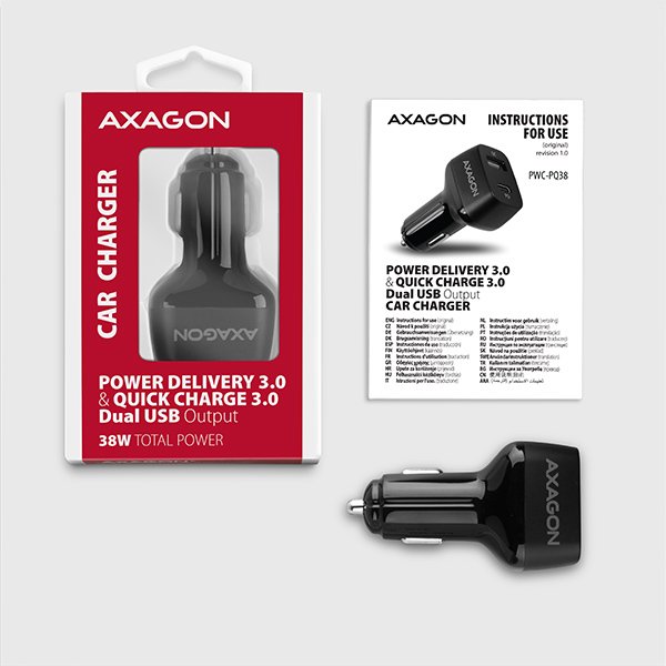 AXAGON PWC-PQ38, PD & QUICK nabíječka do auta 38W, 2x port (USB + USB-C), PD3.0/ QC3.0/ AFC/ FCP/ Apple - obrázek č. 7