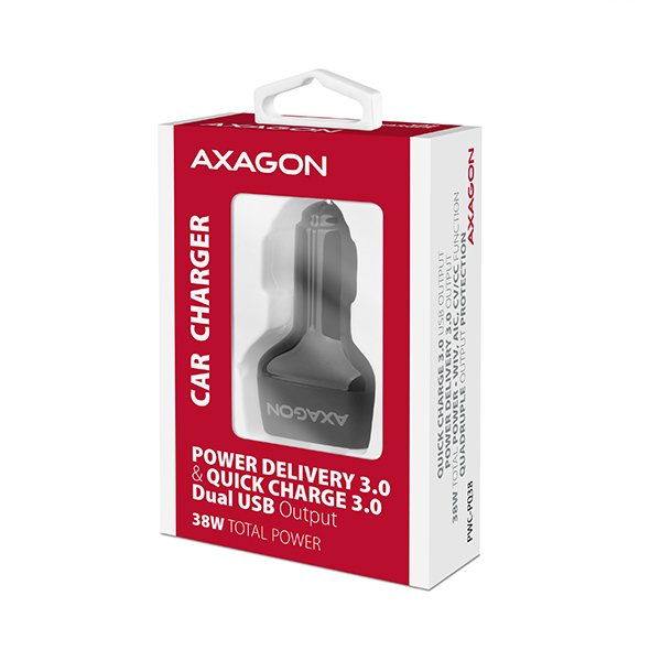 AXAGON PWC-PQ38, PD & QUICK nabíječka do auta 38W, 2x port (USB + USB-C), PD3.0/ QC3.0/ AFC/ FCP/ Apple - obrázek č. 8