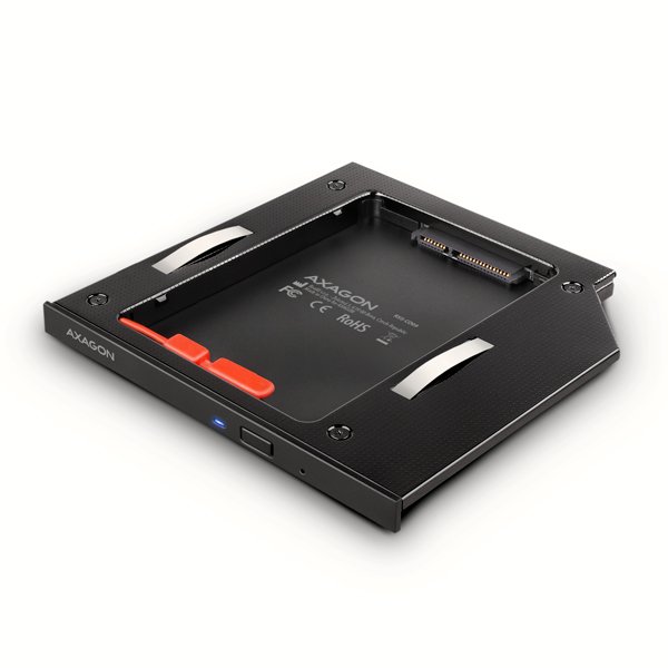 AXAGON RSS-CD09 rámeček pro 2.5" SSD/ HDD do DVD slotu, 9.5 mm, LED, hliník - obrázek produktu