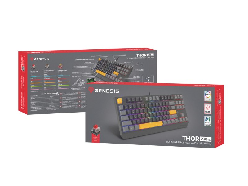 Genesis herní klávesnice THOR 230/ TKL/ RGB/ Outemu Red/ Drátová USB/ US layout/ Anchor Positive Šedá - obrázek č. 10
