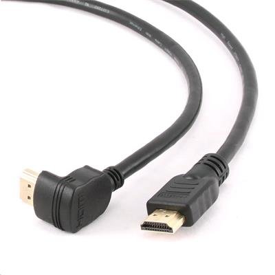 GEMBIRD Kabel HDMI-HDMI M/ M 4,5m, 1.4, M/ M stíněný, zlacené kontakty, 90° lomený, černý - obrázek produktu