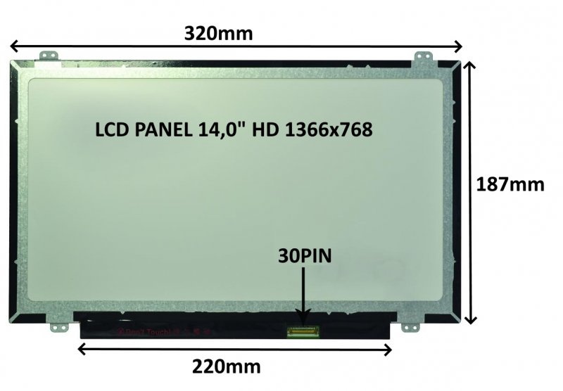 LCD PANEL 14,0" HD 1366x768 30PIN MATNÝ /  ÚCHYTY NAHOŘE A DOLE - obrázek produktu