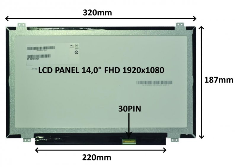 LCD PANEL 14,0" FHD 1920x1080 30PIN MATNÝ IPS /  ÚCHYTY NAHOŘE A DOLE - obrázek produktu