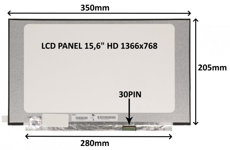 LCD PANEL 15,6" HD 1366x768 30PIN MATNÝ /  BEZ ÚCHYTŮ - obrázek produktu