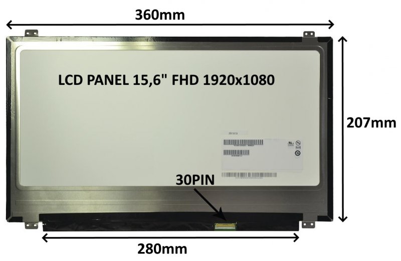 LCD panel 15,6" FHD 1920x1080 30pin matný s úchyty - obrázek produktu