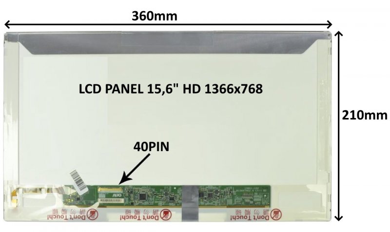 LCD PANEL 15,6" HD 1366x768 40PIN LESKLÝ /  ŠROUBOVÁNÍ Z BOKŮ - obrázek produktu