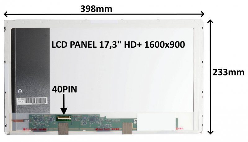 LCD PANEL 17,3" HD+ 1600x900 40PIN LESKLÝ /  ŠROUBOVÁNÍ Z BOKŮ - obrázek produktu
