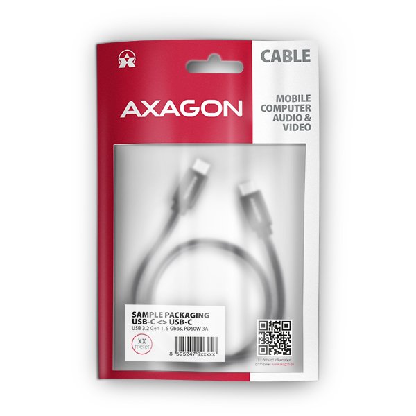 AXAGON BUCM3-CM20AB, SPEED kabel USB-C <-> USB-C, 2m, USB 3.2 Gen 1, PD 60W 3A, ALU, oplet, černý - obrázek č. 7