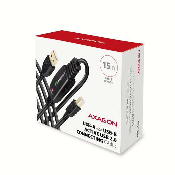 AXAGON ADR-215B, USB 2.0 A-M -> B-M aktivní propojovací /  repeater kabel, 15m - obrázek č. 7