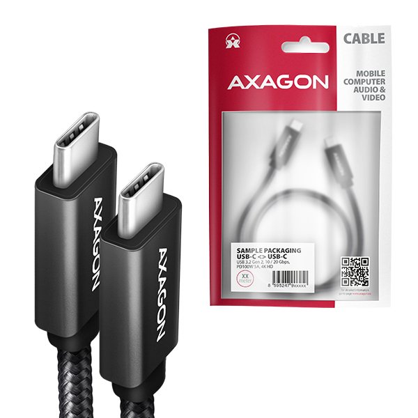 AXAGON BUCM32-CM15AB, SPEED+ kabel USB-C <-> USB-C, 1.5m, USB 20Gbps, PD 100W 5A, 4K HD, ALU, oplet - obrázek č. 7