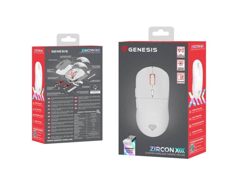 Genesis herní bezdrátová myš ZIRCON XIII/ Herní/ Optická/ 26 000 DPI/ USB+BT/ Bílá - obrázek č. 6