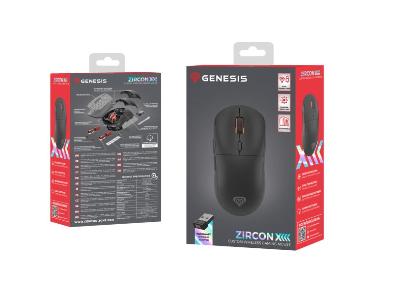 Genesis herní bezdrátová myš ZIRCON XIII/ Herní/ Optická/ 26 000 DPI/ USB+BT/ Černá - obrázek č. 3