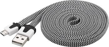 PremiumCord Kabel micro USB 2.0, A-B 2m, plochý textilní kabel, černo-bílý - obrázek produktu