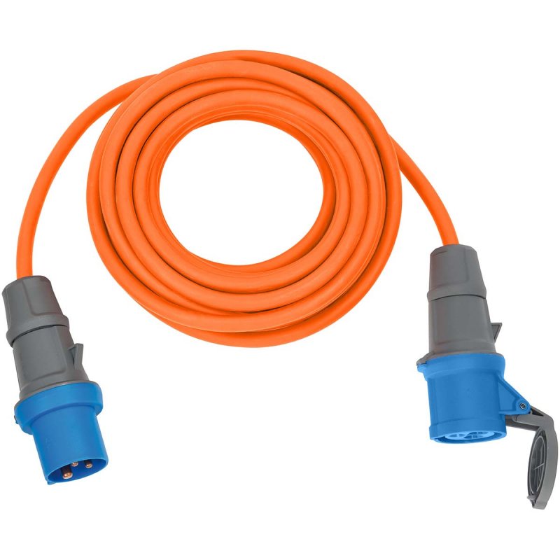 CEE prodlužovací kabel 10 m (Camping Extension Cable H07RN-F 3G2.5 v oranžové barvě s CEE zástrčkou a spojkou s těsnícím uzávěre - obrázek produktu