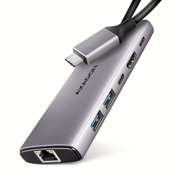AXAGON HMC-6G2L, USB 10Gb/ s hub, 2x USB-A, 1x USB-C, HDMI 4k/ 60, RJ-45, PD 100W, kabel USB-C 15cm - obrázek produktu