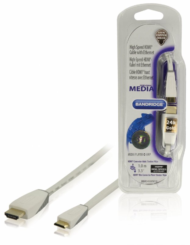 High Speed HDMI Kabel s Ethernetem HDMI Konektor - HDMI Mini Konektor 1.00 m Bílá BBM34500W10 - obrázek produktu