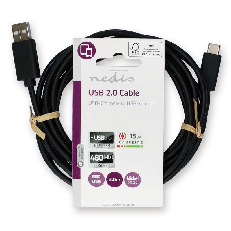 USB kabel | USB 2.0 | USB-A Zástrčka  CCGL60600BK30 - obrázek č. 2