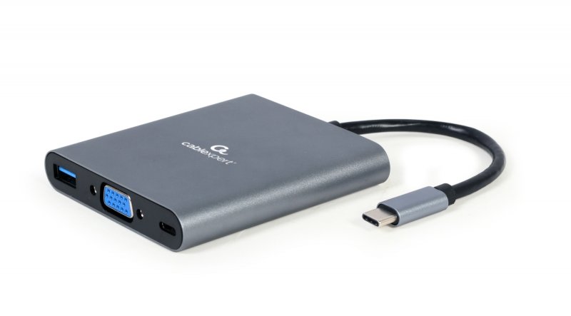 Gembird USB-C 6v1 multiport USB 3.1 + HDMI + VGA + PD + čtečka karet + stereo audio - obrázek produktu