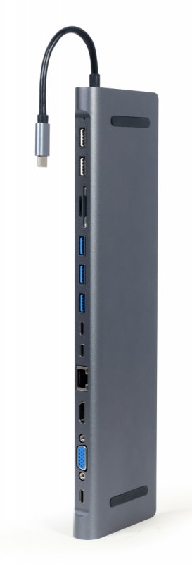 Gembird USB-C 9v1 multiport USB + HDMI + VGA + PD + čtečka karet + LAN + audio - obrázek produktu