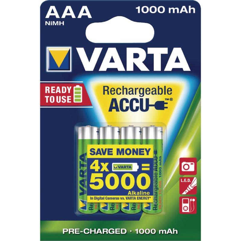 Dobíjecí NiMh Baterie AAA 1.2 V 1000 mAh 4-Blistr VARTA-5703B/4 - obrázek produktu