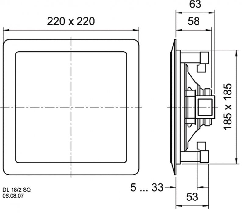 DL 18/2 SQ - 8 Ohm/100 V - 2-pásmový stropní a nástěnný reproduktor VS-DL18/2SQ - obrázek č. 3