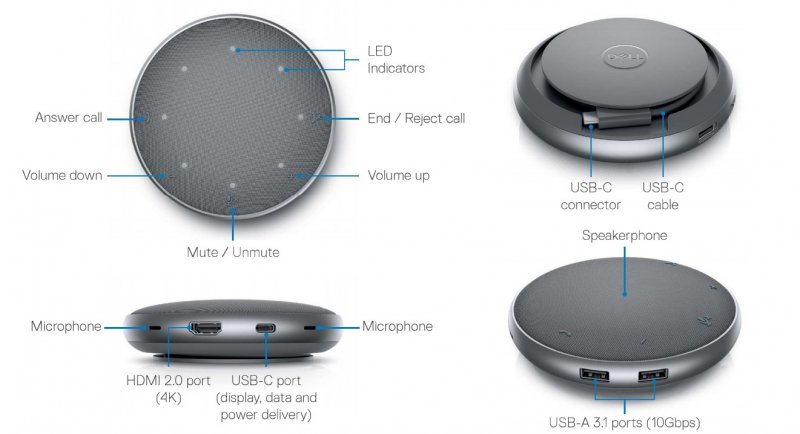 Dell Mobile Adapter SpeakerPhone MH3021P s USB-C - obrázek č. 3