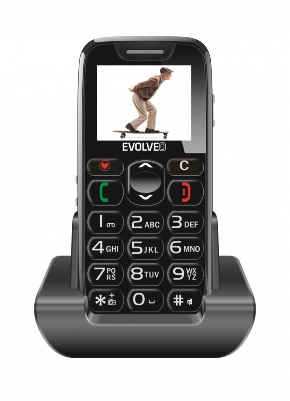 EVOLVEO EasyPhone, mobilní telefon pro seniory s nabíjecím stojánkem (černá barva) - obrázek produktu