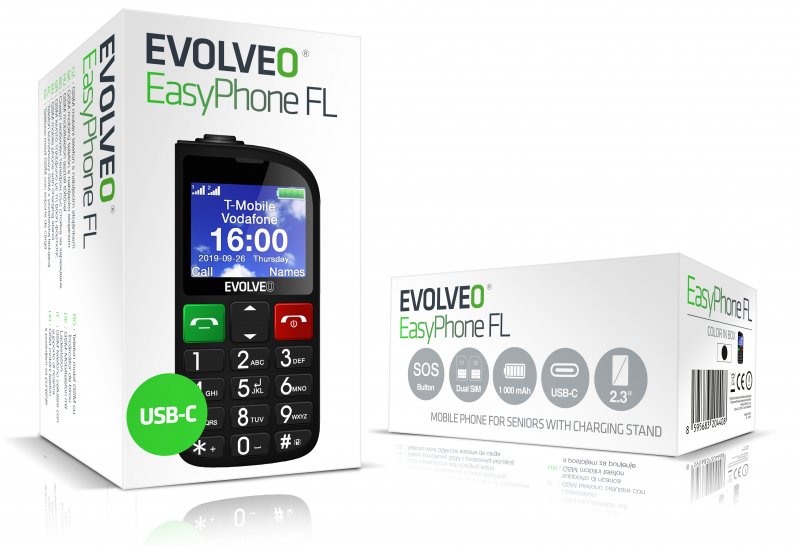 EVOLVEO EasyPhone FL, mobilní telefon pro seniory s nabíjecím stojánkem, černá - obrázek č. 6